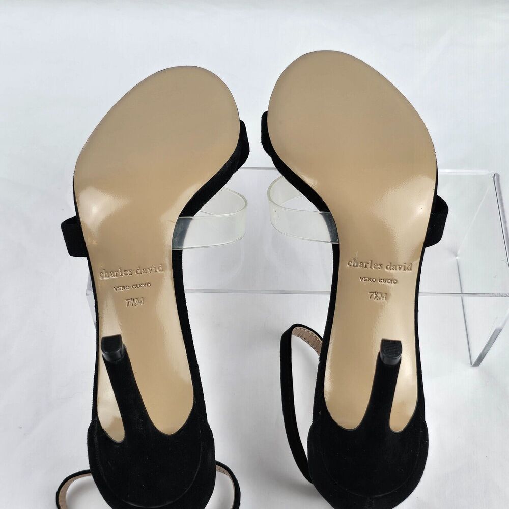 Charles David Sandals Women 7.5 Black Courtney Leather Buckle Heels NIB - Picture 13 of 16